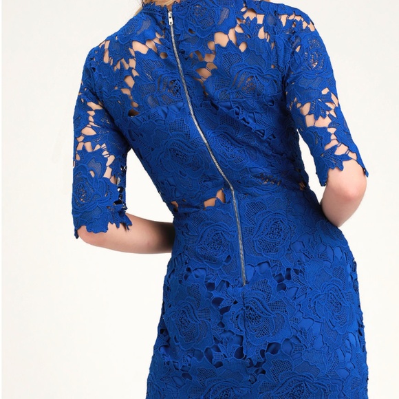 Lulu's A Fine Romance Cobalt Blue Lace Sheath Dress - Picture 3 of 3